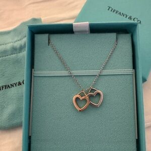 Tiffany & Co Sterling Rose Gold Two Heart Necklace